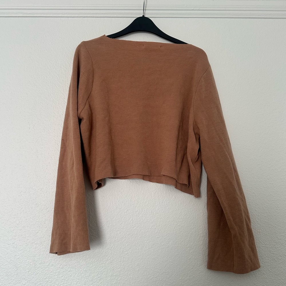 Zara Nude Neutral Crop Soft Sweater Bell Sleeve Sweater Wide beige brown - Picture 3 of 3